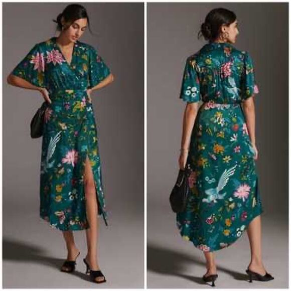 MAEVE By Anthropologie Button Front Shirt Dress in Green Women's Size 6 - Picture 1 of 16